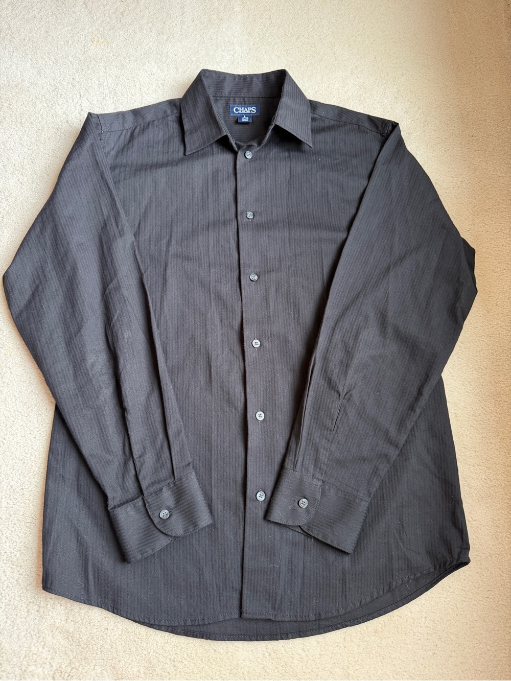 Chaps Black Striped Button Down Long Sleeve Dress Shirt Size Large 14-16